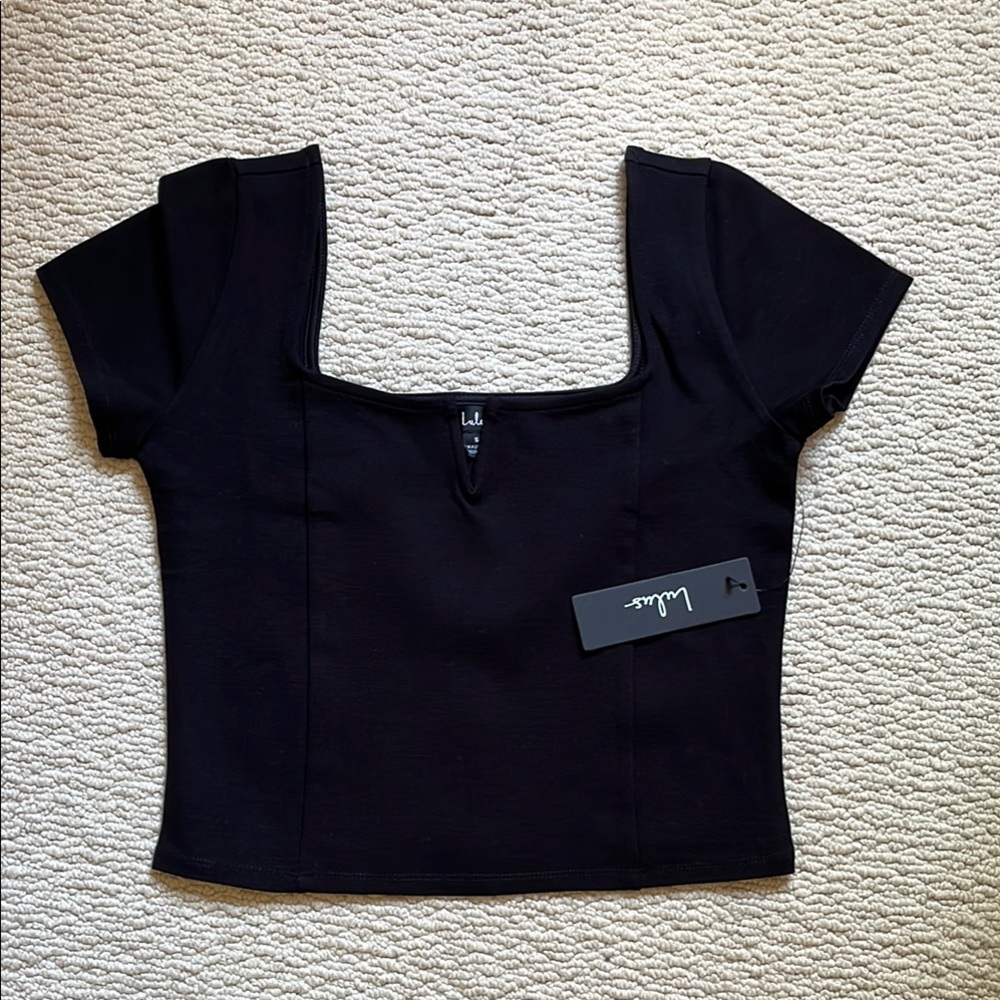 Lulu's Black Square Neck / Split Neck Top
